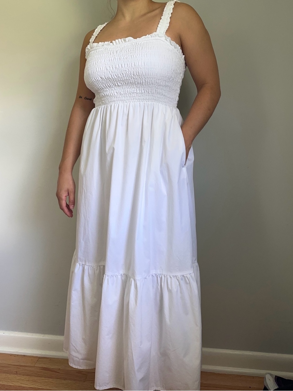 GAP White Smocked Maxi Dress with Ruffle Straps